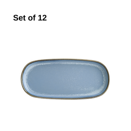 Bonna Sky Hygge oval dish 210x100mm porcelain in soft sky blue with reactive glaze, durable and microwave-safe, ideal for entrées, sides, or tasting portions.