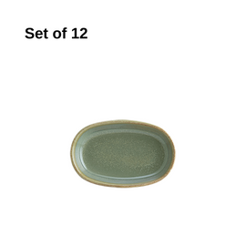 Bonna Sage Hygge oval dish 100x22mm porcelain set of 12 with sage glaze, artisanal finish, durable and microwave-safe, perfect for sauces, dips, or condiments.