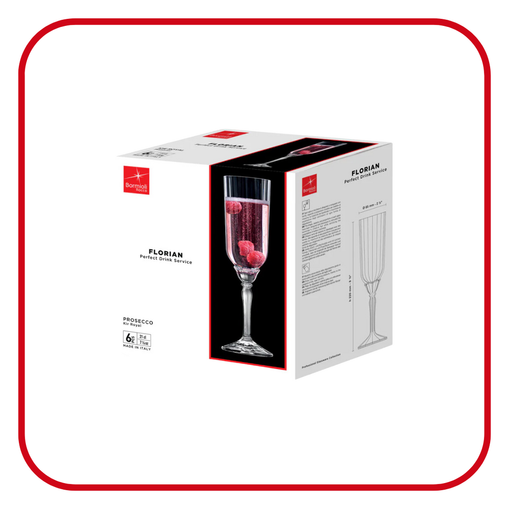 Bormioli Rocco Florian Prosecco Glass 210 ml set of 6 in Clear with Venetian-inspired reeded design