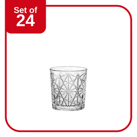 Bormioli Rocco Lounge Tumbler 275 ml set of 24 tempered glass with vintage light-reflecting pattern for cocktails, whisky, or spirits