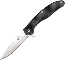 A folded Bear & Son knife with a carbon fiber handle and a satin finish stainless steel blade. | King of Knives e-store