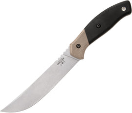 A Bear & Son professional boning knife with a 6.25 inch stainless steel blade, brown micarta and black G10 handle, and black plastic belt sheath. King of Knives e-store