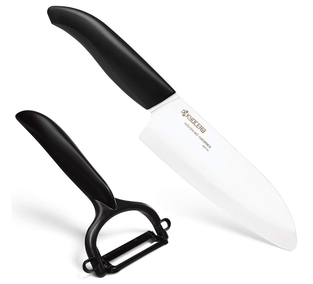 Santoku Knife - Kyocera Black Santoku Knife And Rod Handle Peeler Set | King of Knives