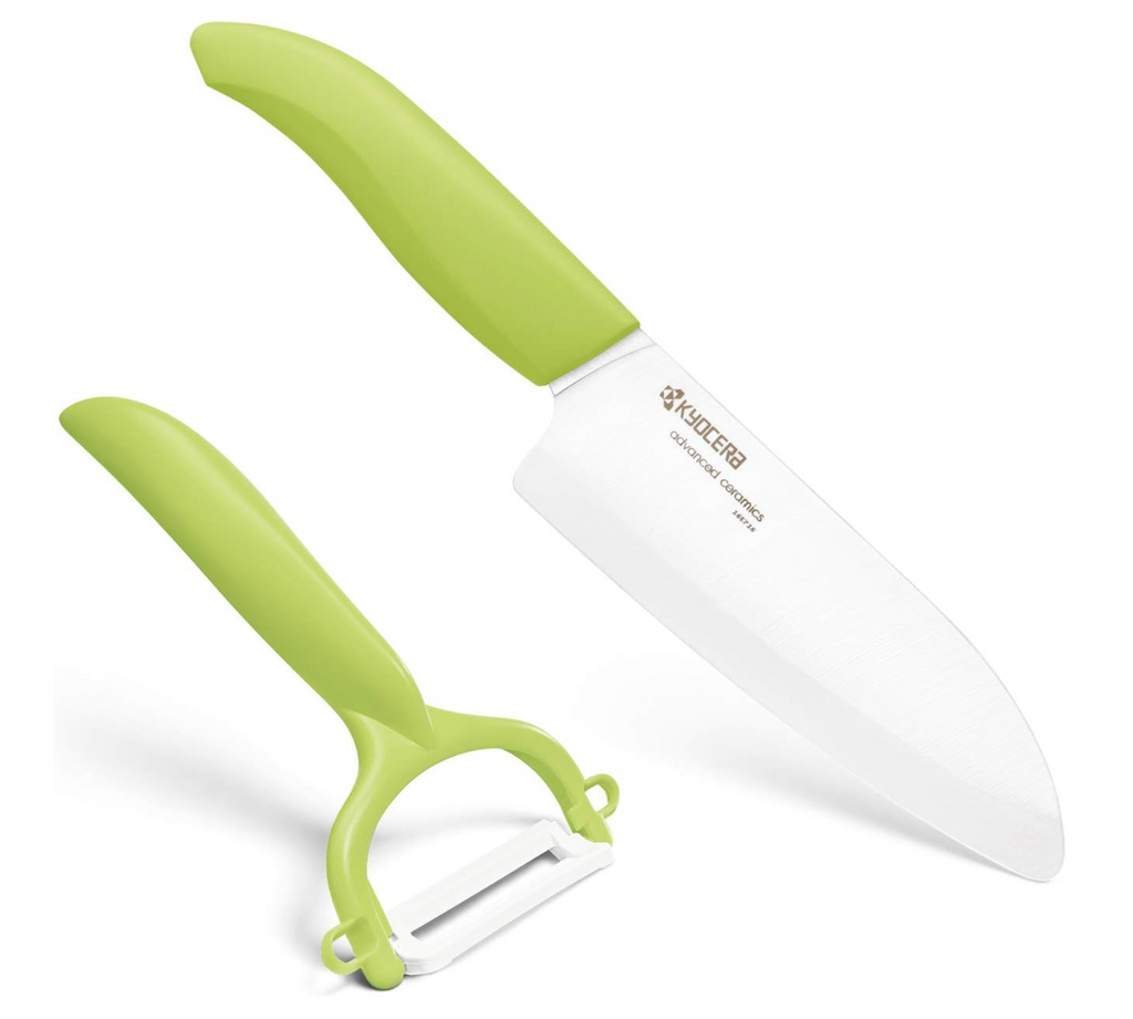 Santoku Knife - Kyocera Green Santoku Knife And Rod Handle Peeler Set | King of Knives