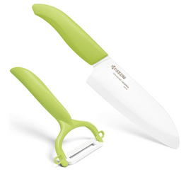 Santoku Knife - Kyocera Green Santoku Knife And Rod Handle Peeler Set | King of Knives
