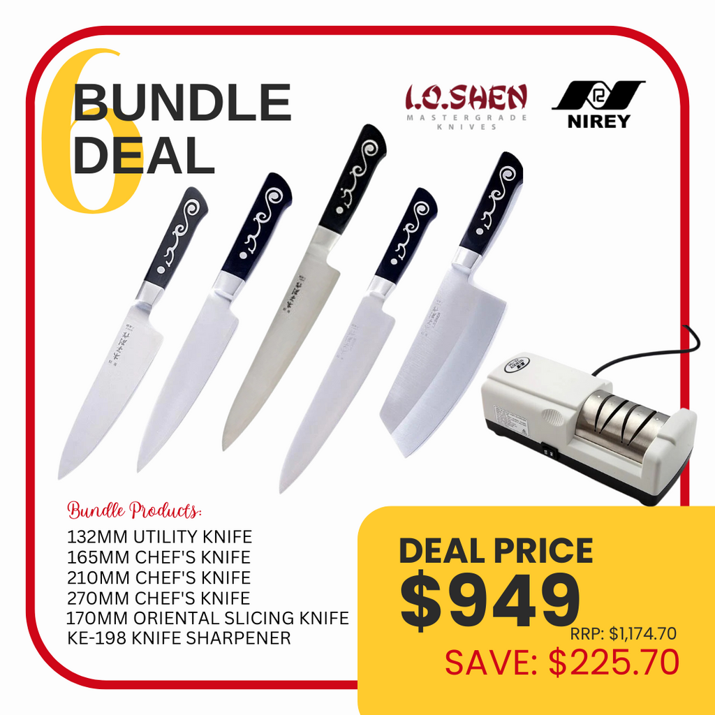 I.O. Shen Bundle Deal 6- 5 knives plus Nirey electric sharpener