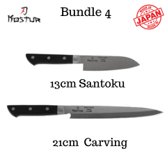 Japanese-made Kostur Classic Kitchen Knife Bundle 4 -  13cm Santoku and 21cm Carving | King of Knives Austrlalia