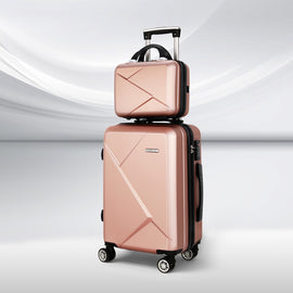 Wanderlite 2Set 20 Inch Luggage Case with 12 Inch Handheld Luggage Box Hard Shell Travel Suitcase TSA Lock Rose Gold