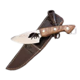 Curel Fixed Blade Knife, 10.5cm High-Carbon Stainless Steel Blade with Dark Brown Sheath.