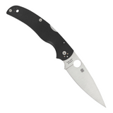 Spyderco Native Chief Lockback Pocket Knife. This image features a Spyderco Native Chief lockback pocket knife with a 4-inch satin finish CPM-S30V stainless steel blade and a black G10 handle. The knife also includes a thumb pull, pocket clip, and lanyard hole.