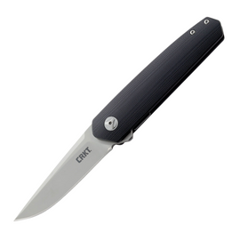 CRKT Cuatro Linerlock, a Pocket Knife with a 3.25 inch satin finish stainless steel blade and black G10 handle.