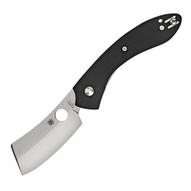 SPYDERCO ROC Folder Pocket Knife with Bead Blast Finish VG-10 Stainless Steel Cleaver Blade and Black G-10 Handles
