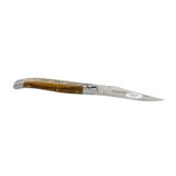 Laguiole En Aubrac Folding Pocket Knife (12cm) - Pistachio Wood. This traditional French pocket knife features a 12cm Sandvik stainless steel blade and a beautiful pistachio wood handle, perfect for everyday carry, camping, or picnics.