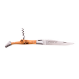 Laguiole En Aubrac Folding Pocket Knife (12cm) with Corkscrew - Juniper Wood. This traditional pocket knife features a juniper wood handle and a stainless steel blade, perfect for camping, picnics, or any outdoor adventure.