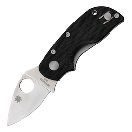 Black G10 handle Spyderco Chicago Linerlock pocket knife with a 2-inch CTS-BD1 stainless steel blade. This convenient pocket knife also features a thumb pull for easy opening, a pocket clip for secure carrying, and a lanyard hole for added versatility.