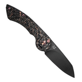 FOX RADIUS Finger Safe Lock Pocket Knife. Features a 3-inch black finish Bohler M390 stainless steel blade and Copper Shred carbon fiber handle.
