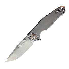VIPER KATLA Linerlock Pocket Knife with Stonewash Bohler M390 Stainless Steel Tanto Blade and Gray Textured Titanium Handle