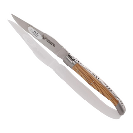 Laguiole En Aubrac Folding Pocket Knife (11cm) with Olive Wood Handle. This traditional French pocket knife features a high-quality blade and beautiful olive wood handle, perfect for everyday carry or outdoor adventures.
