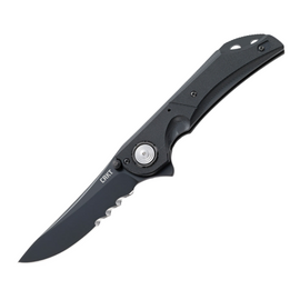 CRKT Seismic Deadbolt Lock Black Pocket Knife - 4" Black Serrated Blade, G10 Handle, Thumb Stud, Pocket Clip