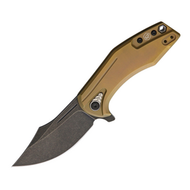 BLADERUNNERS SYSTEMS OVERWATCH Framelock Pocket Knife with Black Stonewash CPM S35VN Stainless Steel Clip Point Blade and Bronze Stonewash Titanium Handle.