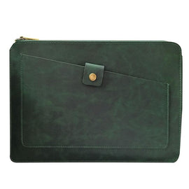 Premium Leather Business Laptop Bag With Zipper - Universal Fit - Green