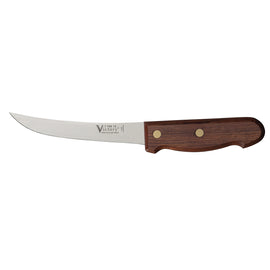 Victory Knives carbon steel 15cm curved boning knife with wooden handle.