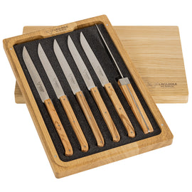 Laguiole En Aubrac 6 Steak Knives Cubique Olive Wood Set | Kitchen | King of Knives Australia
