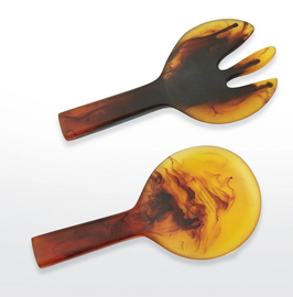 Nashi Short Handle Salad Servers - Tortoise Swirl