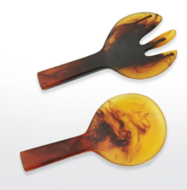 Nashi  Short Handle Salad Servers - Tortoise Swirl