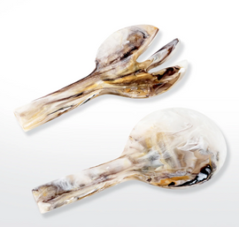Nashi Short Handle Salad Servers - Mocha Swirl