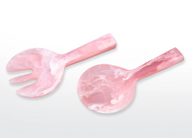 Nashi Short Handle Salad Servers - Pink Swirl