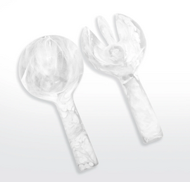 Nashi Short Handle Salad Servers - XL - White Swirl
