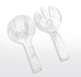 Nashi  Short Handle Salad Servers - XL - White Swirl