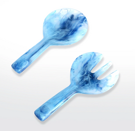 Nashi Short Handle Salad Servers - XL - Denim Swirl