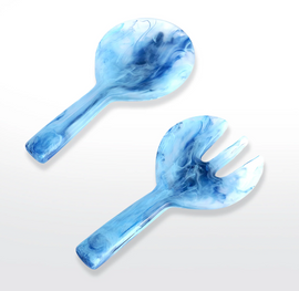 Nashi  Short Handle Salad Servers - XL - Denim Swirl