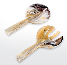 Nashi Short Handle Salad Servers - XL - Mocha Swirl