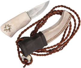 Karesuando Kniven Damascus Neck Knife with reindeer antler handle and 1.125 inch blade | King of Knives e-Store