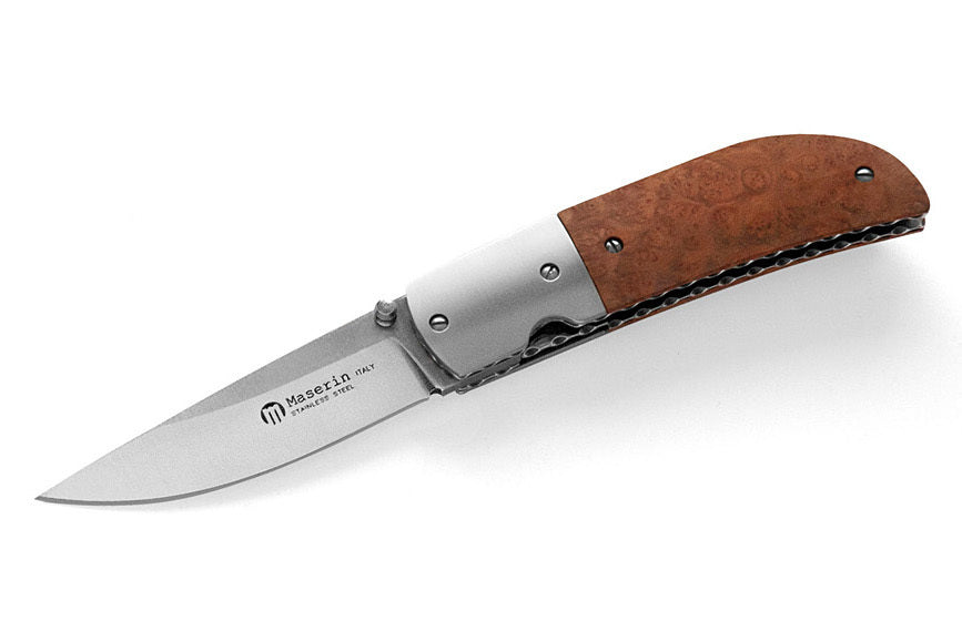 Maserin ATTI, briar wood handle, worked back, 70mm blade, bolster.