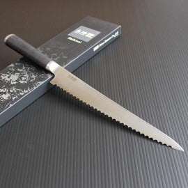 Miyako Shikisai 230mm Japanese bread knife traditional damascus blade, double serration