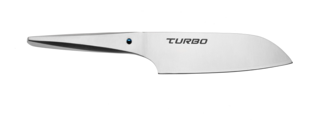 Chroma Type 301 Blue Turbo Steel Ka-Six edge designed by F.A. Porsche 6 1/2 inch Santoku Knife