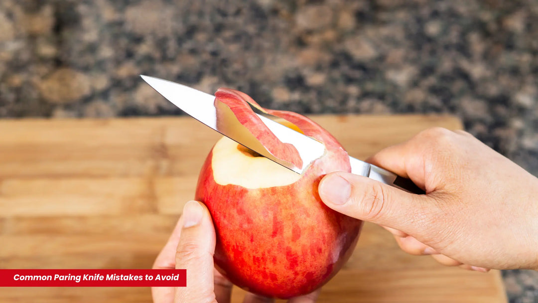 peeling an apple using paring knife and chef's knife