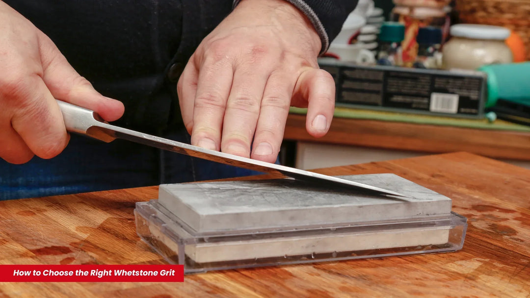 a man using whetstone grit sharpener