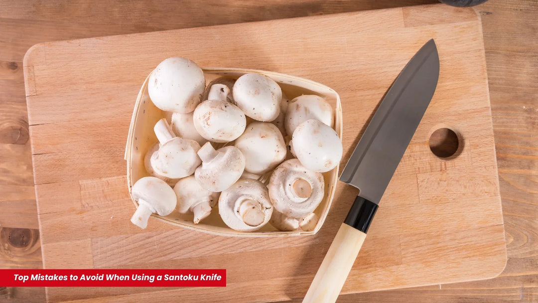 slicing mushrooms using a santoku knife