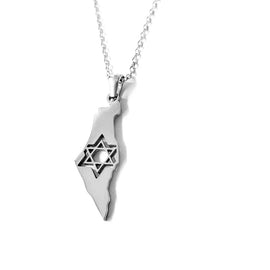 Stainless Steel Israel Map Necklace with Star of David-0