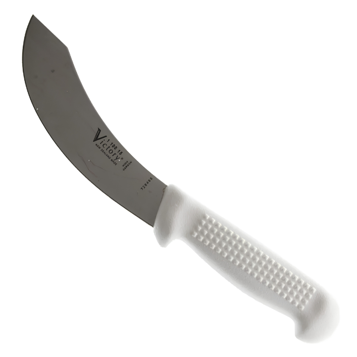Victory 15cm carbon steel skinning knife white plastic handle meat processing knife