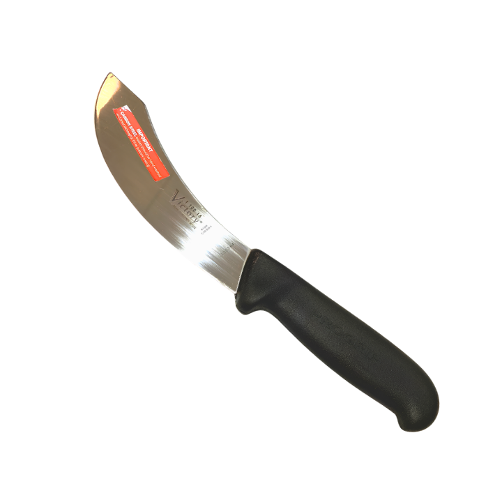 Victory 15cm carbon steel skinning knife black ProGrip handle meat processing knife