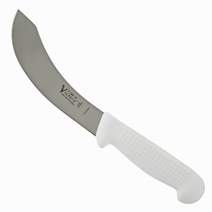 Victory 17cm carbon steel skinning knife white ridged plastic handle butchery knife