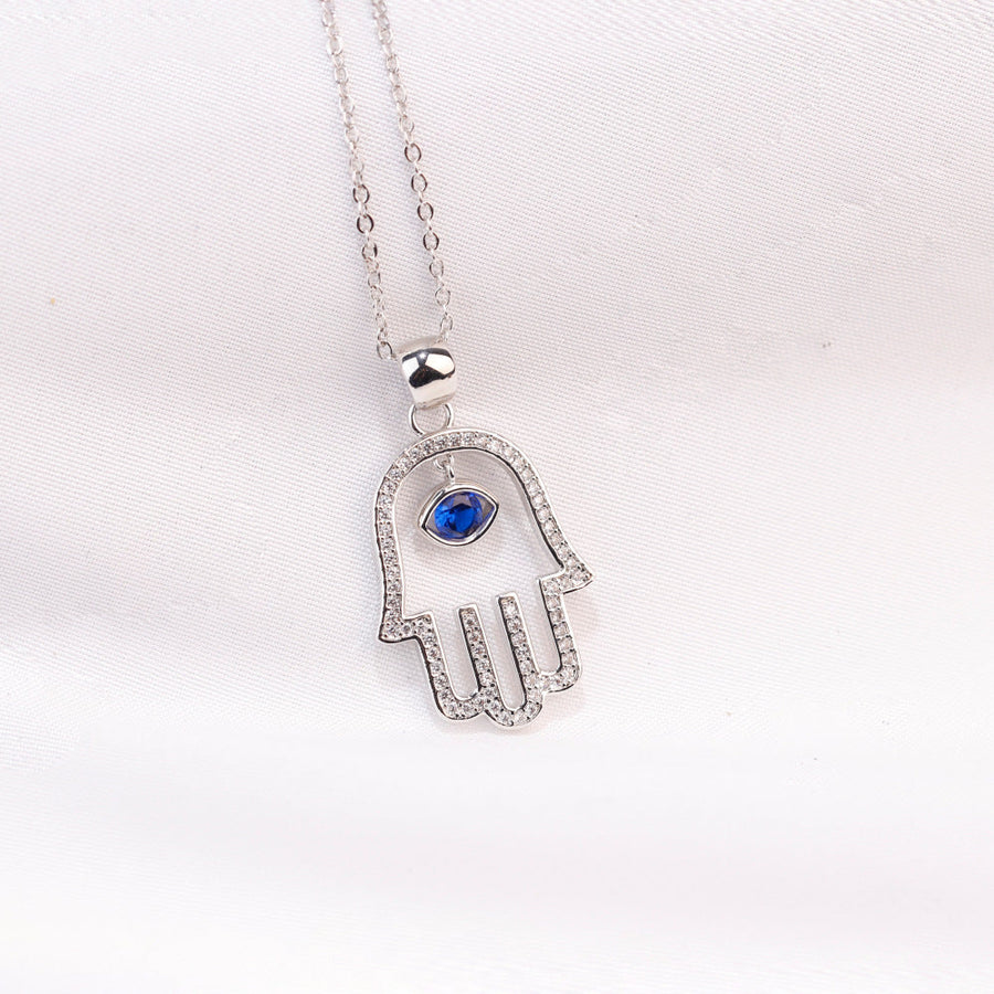 Hamsa Pendant Necklace with Evil Eye Crystal-0
