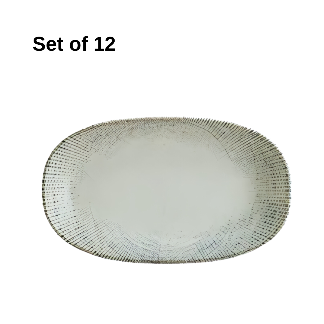 Bonna Sway oval coupe dish 150x85mm vitrified porcelain with earthy woven glaze, durable and chip-resistant, perfect for canapés, appetisers, or tasting portions.
