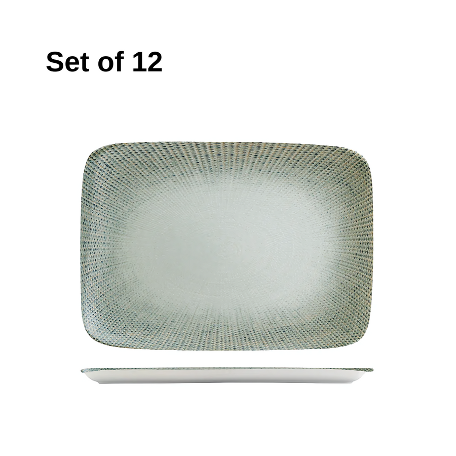 Bonna Sway Moove rectangular plate 230x160mm vitrified porcelain in earthy tones with woven texture, durable and microwave-safe, ideal for mains, platters, or buffet-style serving.